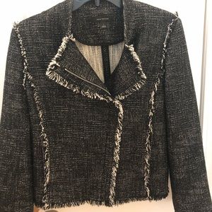 Ann Taylor Moto blazer black and white woven